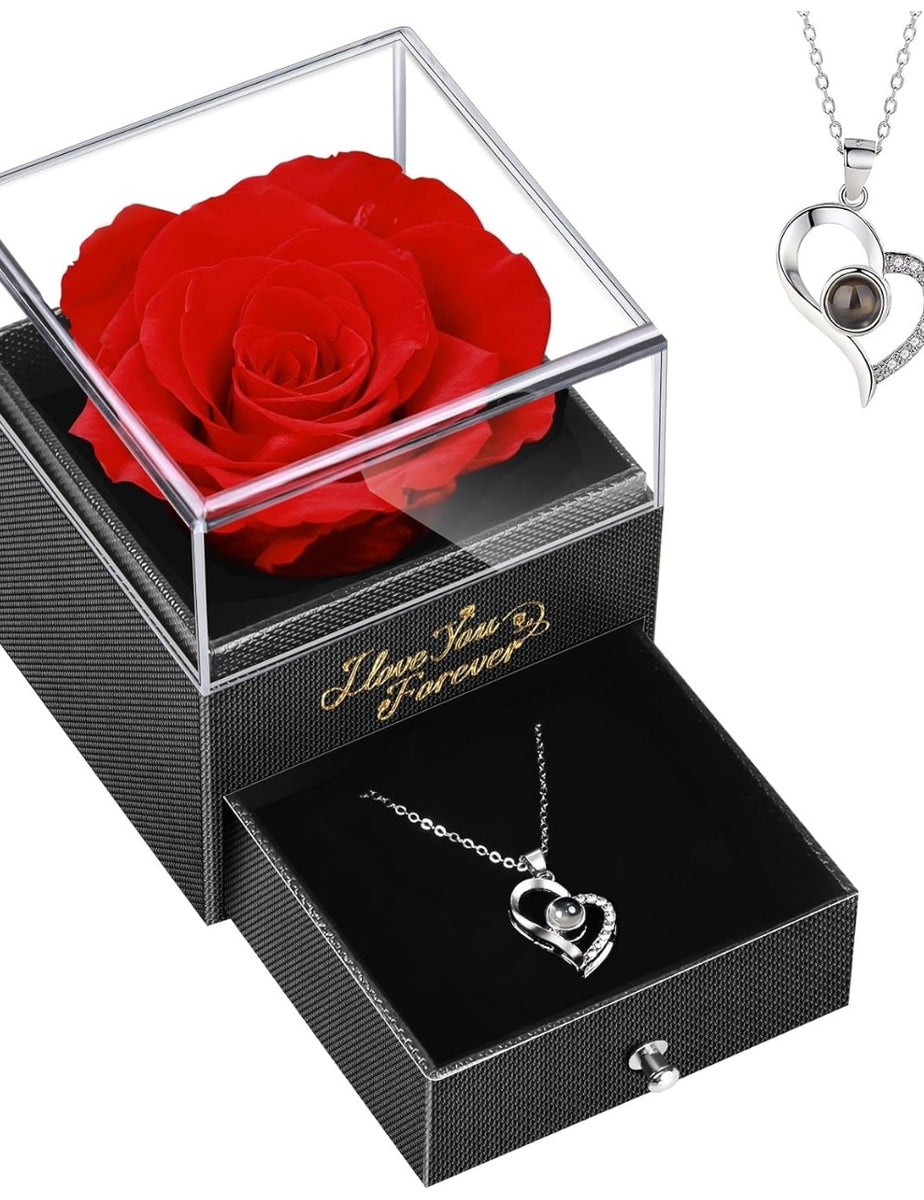 Rose box with i online love you necklace