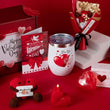 Load image into Gallery viewer, Valentine’s Day Gift Basket featuring a romantic bouquet of dried soap roses, insulated tumbler, scented candle, handmade crochet heart, artisan soap, and greeting card. A thoughtful Valentine’s Day gift for her, perfect for wives, girlfriends, friends, and special occasions. Available for local delivery in Las Vegas and Henderson.

