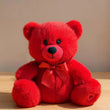 Load image into Gallery viewer, Red teddy bear with a pink bow on a wooden surface and beige background

